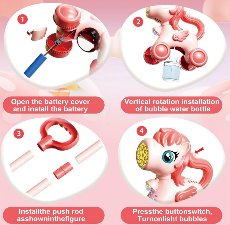 Unicorn / Girafa Electrică 2 în 1 – Antemergător și Mașină de Bule cu Lumini, Reîncărcabilă, Accesorii Incluse [4]