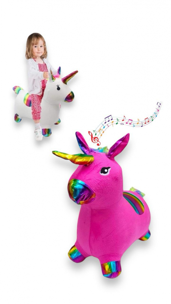 Unicorn Gonflabil din Cauciuc si Material Textil, cu Lumina si Muzica, Roz [7]