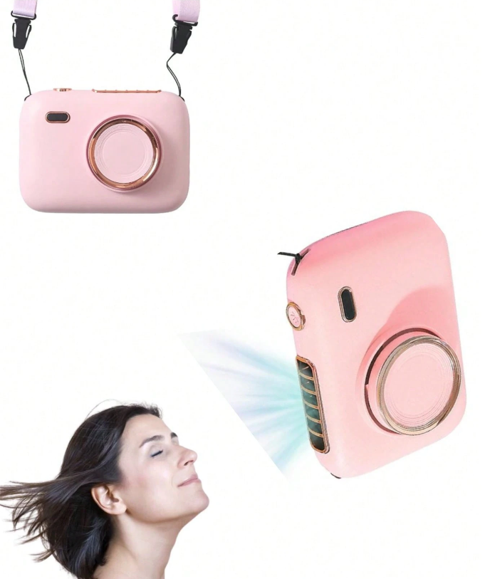 Ventilator Portabil Design Cameră Foto – 3 Trepte de Viteză, Cu Agățătoare de Gât & Cablu Încărcare Inclus [6]