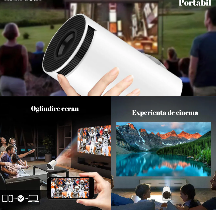 Videoproiector Smart Portabil Model Pro, 5000 Lumeni, 280 ANSI, Android 11, Wi-Fi, Bluetooth, rezolutie Ultra HD, Suport 4K, conexiune HDMI, USB si Mirroring Android/IOS, difuzor integrat, rotire 180° [4]