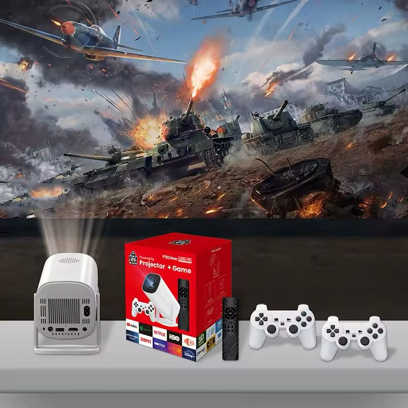 Videoproiector Smart Portabil P30 MAX, Android TV, 7000 Lumeni, 450 ANSI, Suport 4K, Wi-Fi 5G, Bluetooth, Auto Corecție, Difuzor, 10000 Jocuri Retro [2]