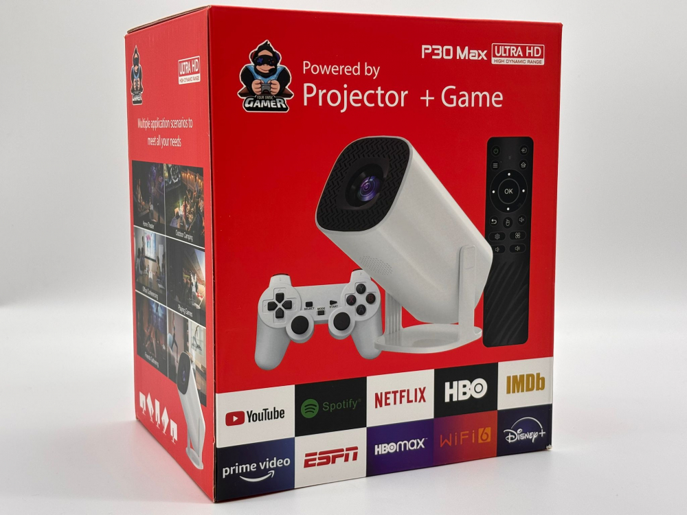 Videoproiector Smart Portabil P30 MAX, Android TV, 7000 Lumeni, 450 ANSI, Suport 4K, Wi-Fi 5G, Bluetooth, Auto Corecție, Difuzor, 10000 Jocuri Retro [12]