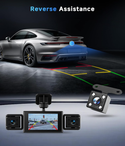 Cameră Auto 360° cu 3 Camere +  Cameră Marșarier Inclusă, Tip Crocodil, Față-Spate-Stânga-Dreapta, Full HD 1080P, Viziune Nocturnă IR, Monitorizare Parcare 24h [3]