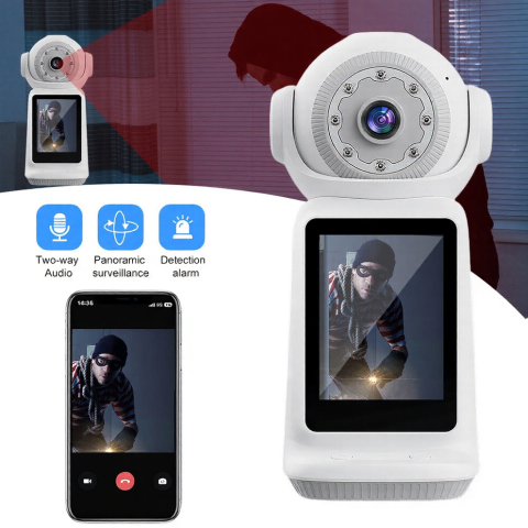 Camere de Supraveghere - Cameră Video de Supraveghere Inteligentă WiFi, de Interior, Full HD 1080P, Funcție Apel Video, Viziune Nocturnă, Audio Bidirecțional, Suport Cloud și Card TF – Control prin Aplicația V380 PRO