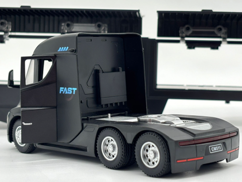 Camion din Metal Tesla Semi Truck cu Container, 35 cm, Functie Pull Back, Usile si Containerul Deschizabile, Lumini si Sunete, Automacheta Tir Tesla Electric [5]