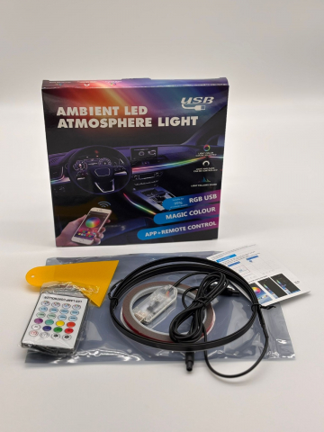Bandă LED RGB USB 1.2m – Iluminare Ambient Interior Auto, Control prin Aplicație & Telecomandă, Kit Complet de Montare Inclus [12]