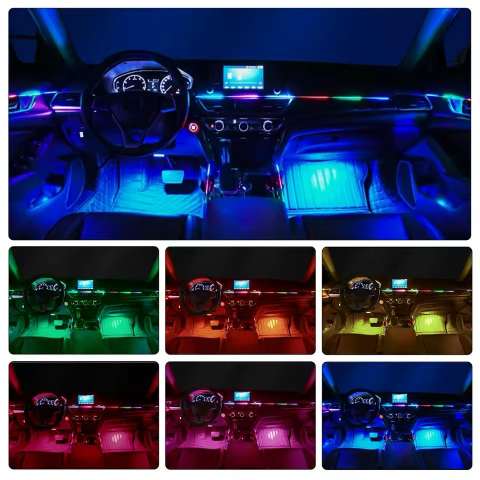 Bandă LED RGB USB 1.2m – Iluminare Ambient Interior Auto, Control prin Aplicație & Telecomandă, Kit Complet de Montare Inclus [4]