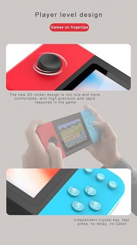 Consolă Portabilă Jocuri Retro – Conectare AV la TV,  Controler pentru 2 Jucători, Ecran 2.8” HD Color, 500 Jocuri Incluse, Baterie Reîncărcabilă 800mAh [5]