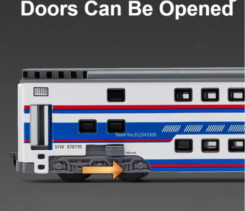 2 Locomotive Electrice cu Vagon din Metal – 70 cm Lungime Totală, Sunete și Lumini, Baterii Incluse [5]