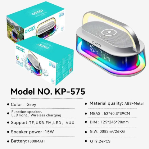 Boxa Bluetooth cu Lumini RGB, Incarcator Wireless si Ceas Digital, 15W, Boxa Portabila, Alarma, White Noise, TF Card, FM Radio, Design Modern [7]