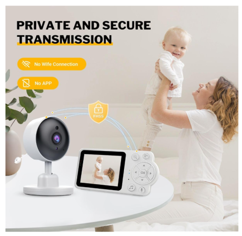 Baby Monitor Video 2.4GHz fara WiFi cu Camera si Ecran 7 cm, Viziune Nocturna HD, Detectare Plans, Monitorizare Temperatura, Comunicare Bidirectionala, Alarmă pentru hrănire, Muzica pentru Bebelu [7]