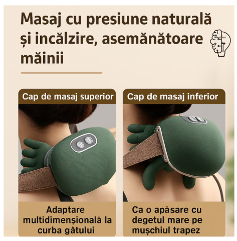 Aparat Masaj Cervical Gat si Umeri 4D cu Incalzire, Fara Fir, Masaj Tip Mana Umana, 3 Moduri, Autonomie pana la 12 Zile, Ideal pentru Relaxare si Dureri Musculare [2]