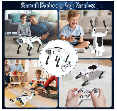 Robot Caine Inteligent cu Telecomanda, Jucarie Interactiva STEM Programabila, Muzica, Povesti si Dans, RC Robo Dog pentru Copii [5]