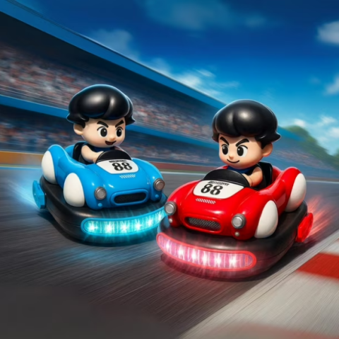 Set 2 Mașinuțe cu Telecomandă – Sunete și Lumini, Control pentru 2 Jucători, Roșie și Albastră,360° Drift, Multiplayer [8]