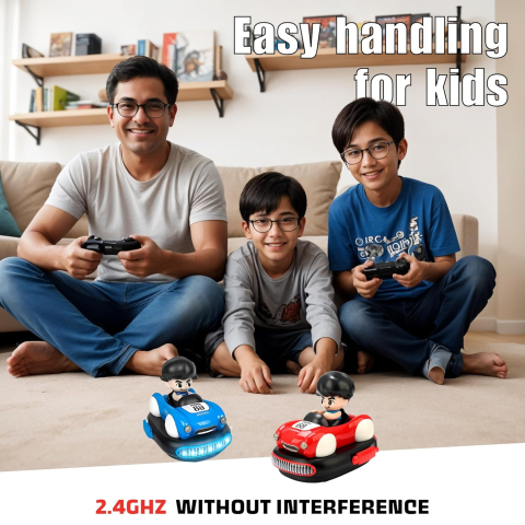 Set 2 Mașinuțe cu Telecomandă – Sunete și Lumini, Control pentru 2 Jucători, Roșie și Albastră,360° Drift, Multiplayer [3]