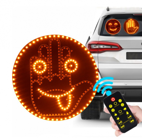 Accesorii Auto - Mana Lumină LED cu Emoji și Gesturi pentru Lunetă – Control Wireless cu Telecomandă, 14,5 cm, 12 Funcții Animate, cu Benzi Adezive pentru Montaj incluse