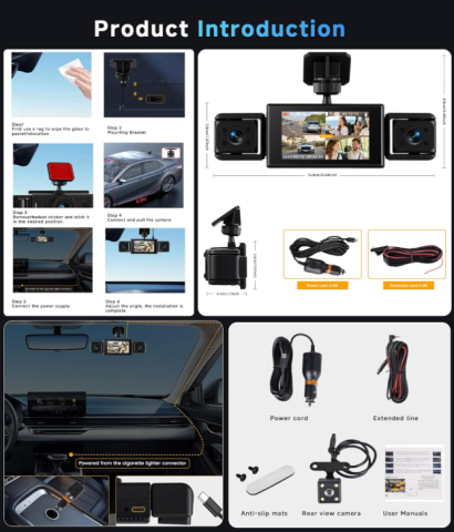 Cameră Auto 360° cu 3 Camere +  Cameră Marșarier Inclusă, Tip Crocodil, Față-Spate-Stânga-Dreapta, Full HD 1080P, Viziune Nocturnă IR, Monitorizare Parcare 24h [6]