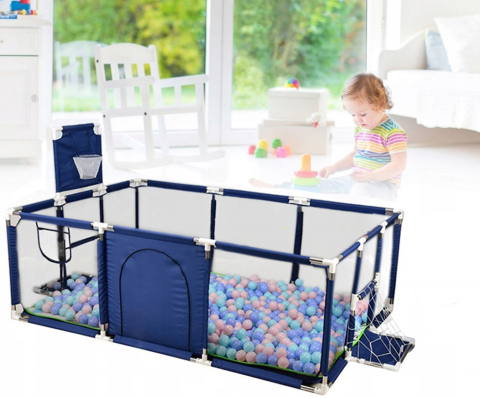 Țarc pentru Bebelusi 180x120x64 cm, Cu 30 de Bile, Mini Coș de Baschet, Poartă de Fotbal, Acces cu Fermoar și Montaj Ușor [7]