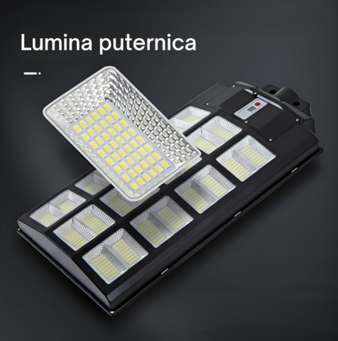 Lampa Stradala Solara 300W, 360 LED-uri, Senzor Miscare, IP66, Telecomanda, Autonomie 12–14h, Panou Solar Integrat + Stalp, 70 cm Reglabila [4]
