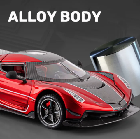 Masinute din Metal - Mașină din Metal Koenigsegg Jesko 1:24, Model Hypercar cu Pullback, Uși Deschizătoare în Sus, Lumini și Sunete, 20 cm