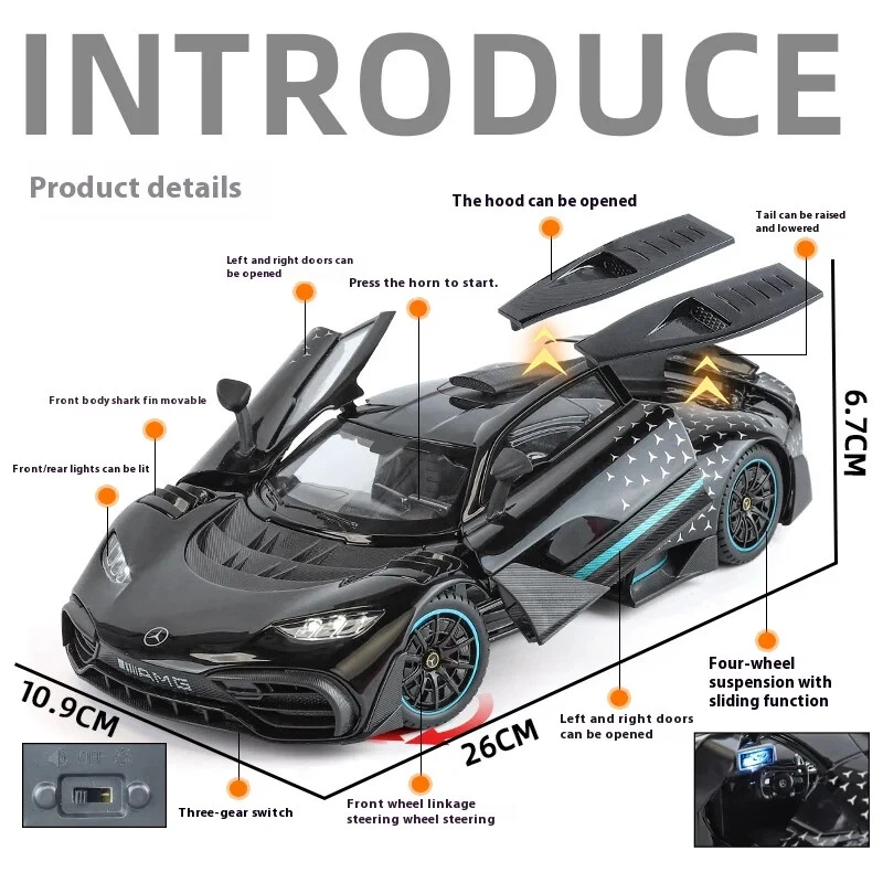 Automacheta Mercedes-Benz AMG One din Metal, 25 cm Usi si Elemente Mobile,Faruri, Stopuri si Bord Interior Luminate, Sunete Realiste, 25 cm, Volan Functional [5]