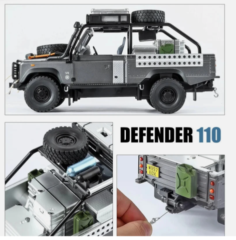 Masina din Metal Land Range Rover Defender 110 Tomb LE Pickup 1:24, 22 cm, Pull Back, Se Deschide Complet, Lumini si Sunete, Accesorii Incluse [2]