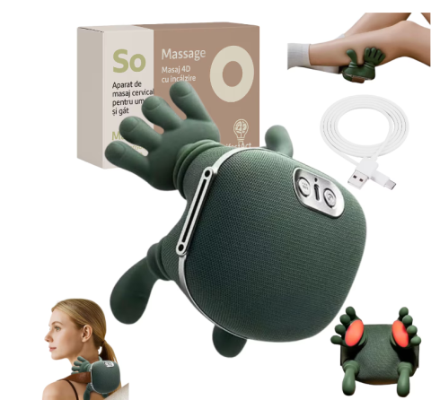 Gadgeturi și Electronice - Aparat Masaj Cervical Gat si Umeri 4D cu Incalzire, Fara Fir, Masaj Tip Mana Umana, 3 Moduri, Autonomie pana la 12 Zile, Ideal pentru Relaxare si Dureri Musculare