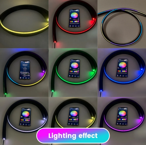 Banda LED Ambient Auto 150 cm – Control din Aplicație, Lumină Dinamică Multicoloră, Sincronizare Muzică & Voce, Montare Discretă la Bord-Parbriz – Kit complet inclus pentru instalare ușoară [3]