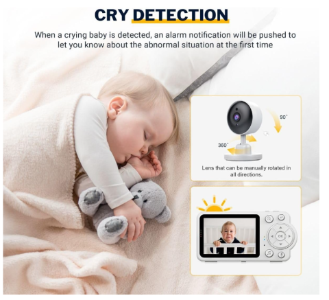 Baby Monitor Video 2.4GHz fara WiFi cu Camera si Ecran 7 cm, Viziune Nocturna HD, Detectare Plans, Monitorizare Temperatura, Comunicare Bidirectionala, Alarmă pentru hrănire, Muzica pentru Bebelu [2]