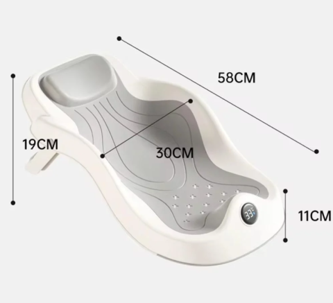 Cadita pentru Bebelusi cu Suport si Termometru Digital, 60 x 30 cm, Indicator Temperatura Apa, Design Ergonomic Antiderapant, Cadita Baie Nou-Nascuti si Copii [4]