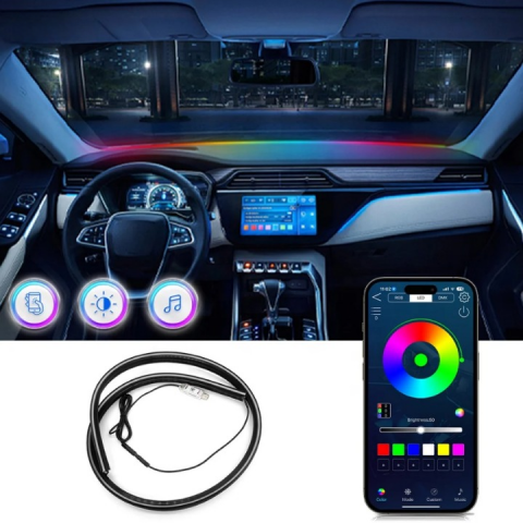 Banda LED Ambient Auto 150 cm – Control din Aplicație, Lumină Dinamică Multicoloră, Sincronizare Muzică & Voce, Montare Discretă la Bord-Parbriz – Kit complet inclus pentru instalare ușoară [2]