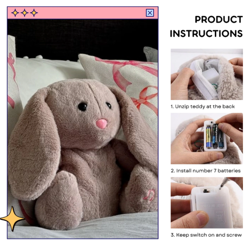 Iepuraș de Plus care Respiră, 30 cm, cu Sunet Real de Respirație, Lumină și Muzică, Jucărie Interactivă Realistă pentru Copii [5]