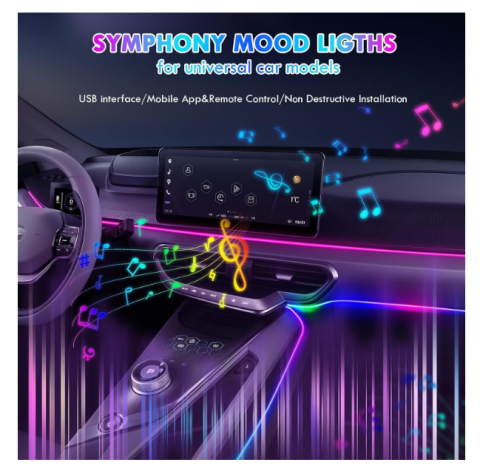 Accesorii Auto - Banda LED Ambientala Auto, 6 Metri, Lumina Rece, Flexibila, Se Poate Taia, Kit Complet pentru Iluminare Interior