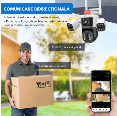 Camera Supraveghere WiFi cu 3 Camere Crocodil, Zoom Optic 10X, 16MP, 4K Ultra HD, Viziune Nocturna Clara, Detectie Umana, Audio Bidirectional, Alarma, IP66, PTZ 360°, [3]