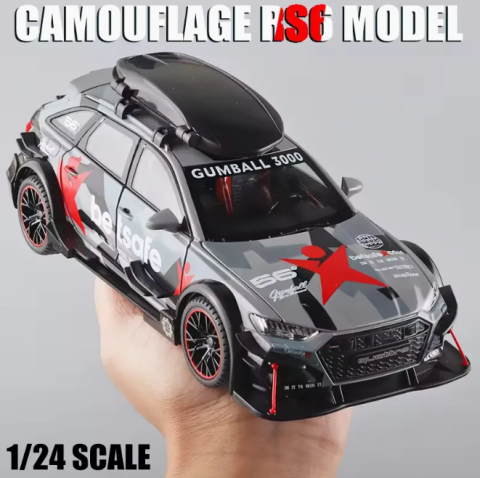 Masina din Metal Audi RS6 Camo 1:32, 15 cm, Functie Pull Back, Usile Capota si Portbagaj Deschizabile, Lumini si Sunete, Automacheta Audi RS6 [1]