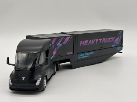 Camion din Metal Tesla Semi Truck cu Container, 35 cm, Functie Pull Back, Usile si Containerul Deschizabile, Lumini si Sunete, Automacheta Tir Tesla Electric [8]