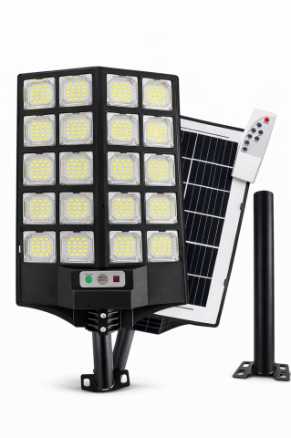Lampa Stradala Solara 300W, 360 LED-uri, Senzor Miscare, IP66, Telecomanda, Autonomie 12–14h, Panou Solar Integrat + Stalp, 70 cm Reglabila [8]
