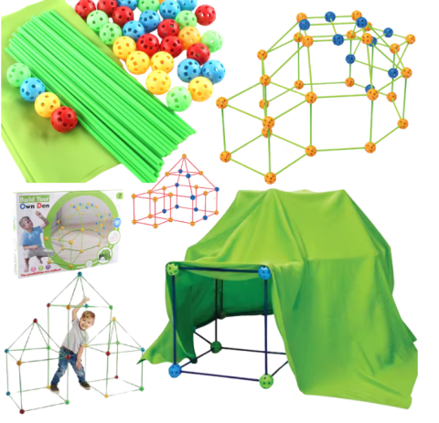 Toate Produsele - Set de Construcție Forturi pentru Copii, 87 Piese (36 Conectori + 51 Bețe, 31 cm),  Joc Creativ DIY