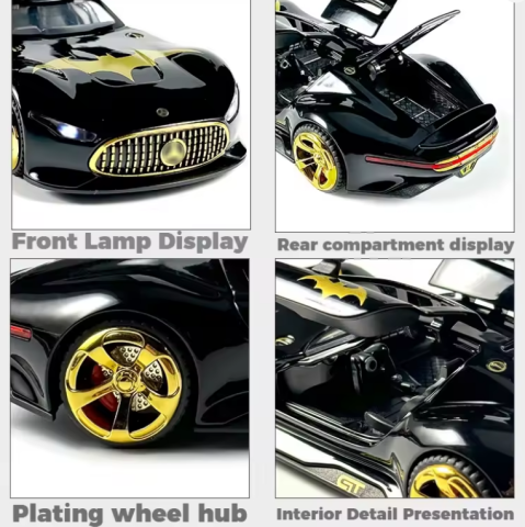 Automachetă Mercedes-Benz AMG GT Vision (Batmobile) din Metal, 15 cm, Funcție Pull-Back, Uși și Eleron Deschizătoare, Lumină și Sunet [3]