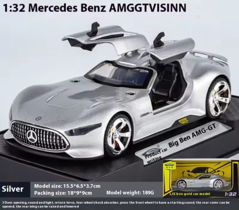 Automachetă Mercedes-Benz AMG GT Vision (Batmobile), 15 cm, Funcție Pull-Back, Uși și Eleron Deschizătoare, Lumină și Sunet [2]