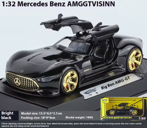 Automachetă Mercedes-Benz AMG GT Vision (Batmobile) din Metal, 15 cm, Funcție Pull-Back, Uși și Eleron Deschizătoare, Lumină și Sunet [4]