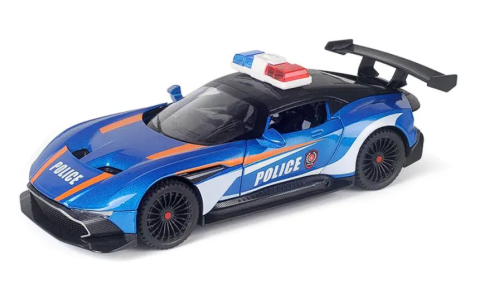 Automachetă Aston Martin Valkyrie Poliție, din Metal, 1:24, 20 cm, Funcție Pull-Back, Elemente Mobile, Sunete și Lumini [1]