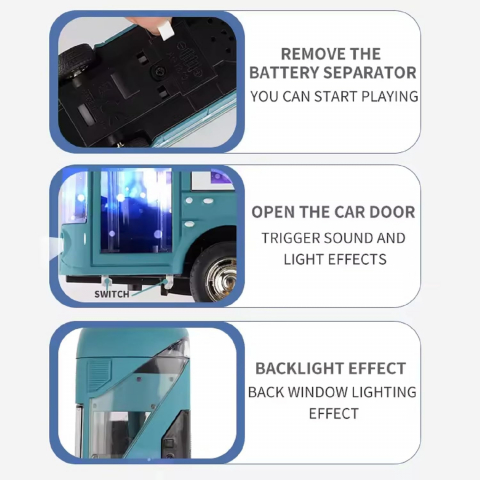 Automacheta Autobuz Etajat Londonez, cu Lumini, Sunete, Functie Pull-Back, 19 cm - Albastru [4]