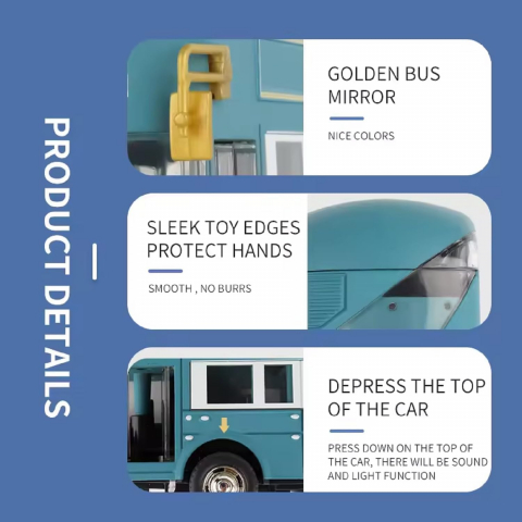 Automacheta Autobuz Etajat Londonez, cu Lumini, Sunete, Functie Pull-Back, 19 cm - Albastru [2]