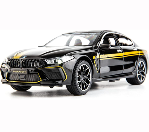 Automachetă BMW M8 Competition Pachet MANHART din Metal, 1:24, Fum pe Bază de Apă, Funcție Pull-Back, Uși, Capotă și Portbagaj Deschizătoare, Lumină și Sunet, 21 cm [1]