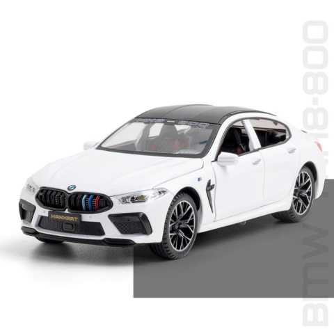 Masinute din Metal - Automachetă BMW M8 Competition Pachet MANHART din Metal, 1:24, Fum pe Bază de Apă, Funcție Pull-Back, Uși, Capotă și Portbagaj Deschizătoare, Lumină și Sunet, 21 cm