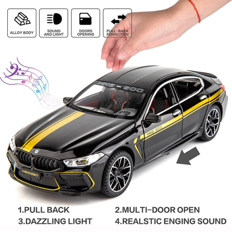 Automachetă BMW M8 Competition Pachet MANHART din Metal, 1:24, Fum pe Bază de Apă, Funcție Pull-Back, Uși, Capotă și Portbagaj Deschizătoare, Lumină și Sunet, 21 cm [2]