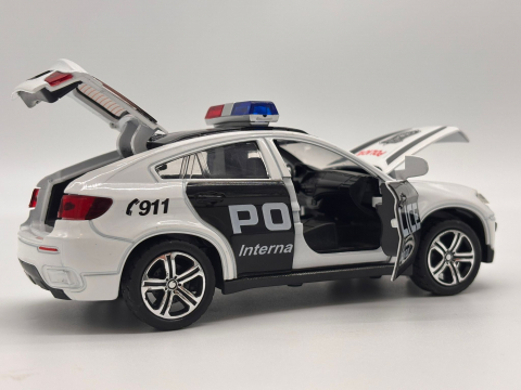 Automacheta BMW X6 de Politie, din Metal - Sunete și Lumină, Elemente Mobile, Detalii Realiste [12]