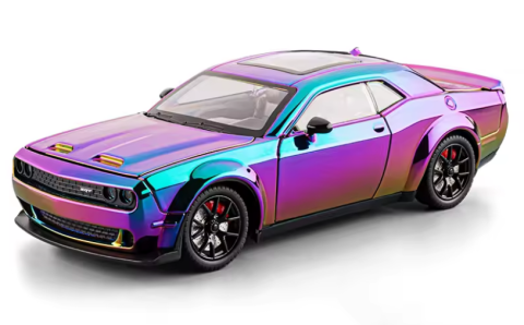 Automachetă Dodge Challenger SRT din Metal, 1:24, Funcție Pull-Back, Uși, Capotă și Portbagaj Deschizătoare, Sunete și Lumini, 20cm [2]