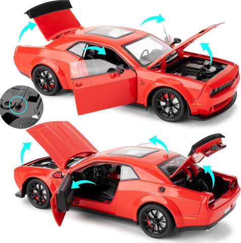Automachetă Dodge Challenger SRT din Metal, 1:24, Funcție Pull-Back, Uși, Capotă și Portbagaj Deschizătoare, Sunete și Lumini, 20cm [2]